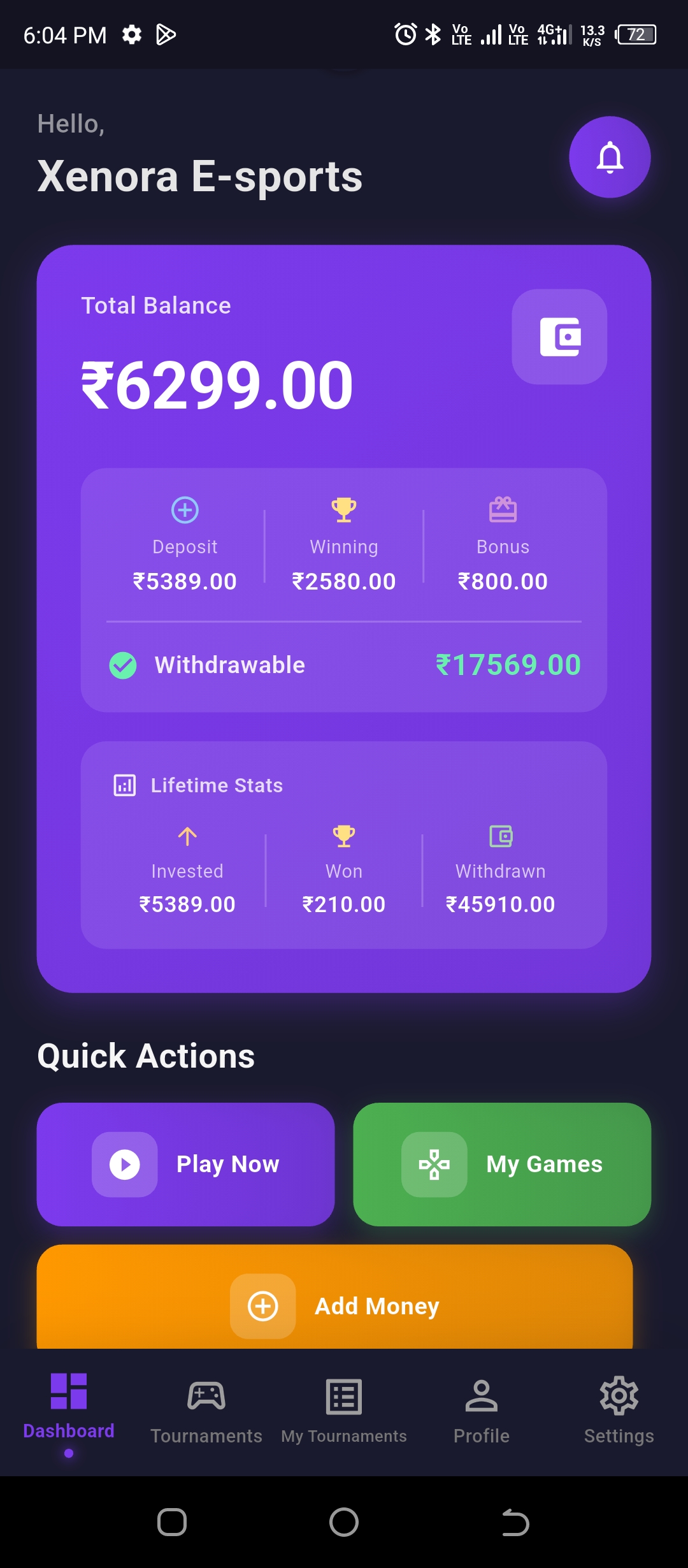 Xenora E-sports App Interface